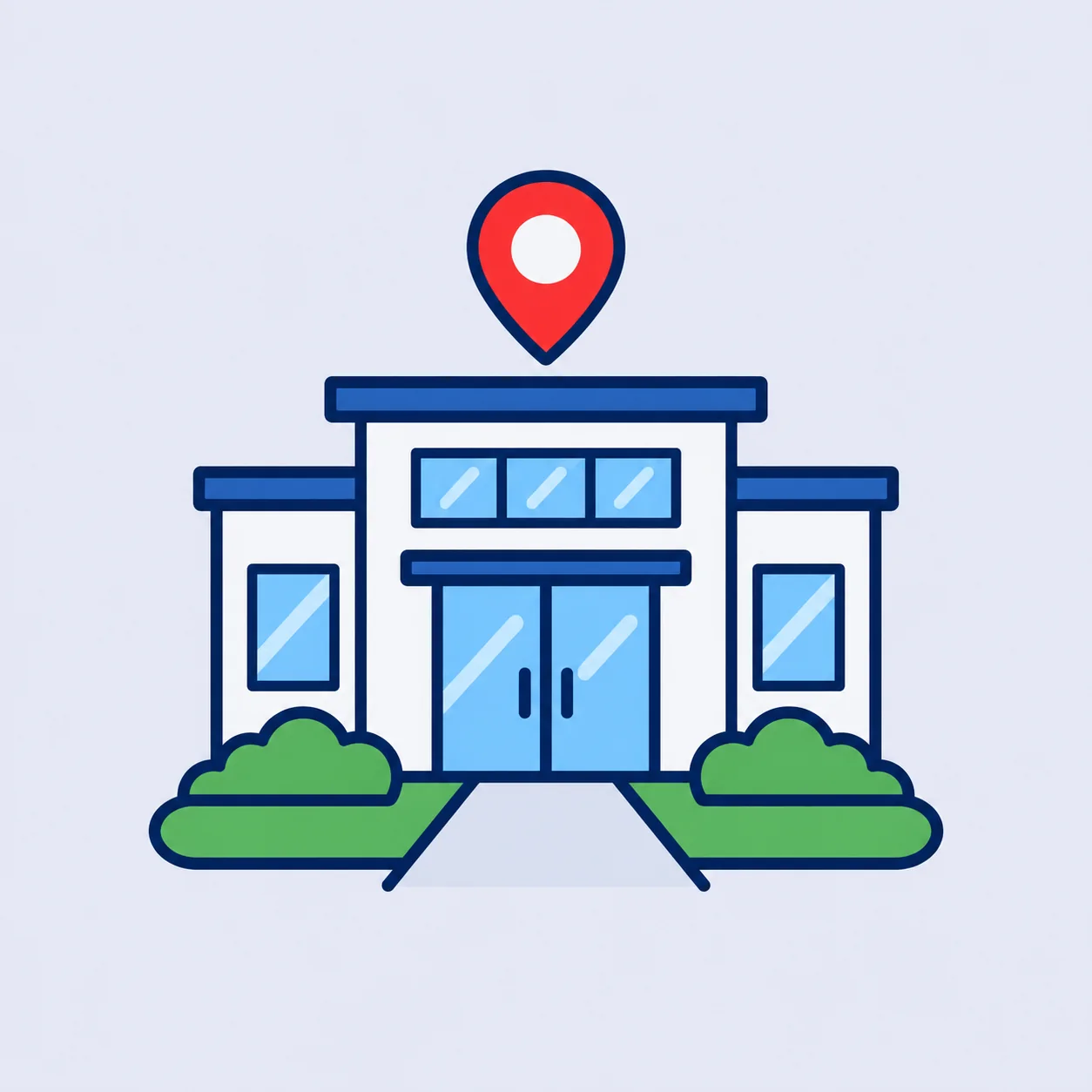 A building with a map pin above it